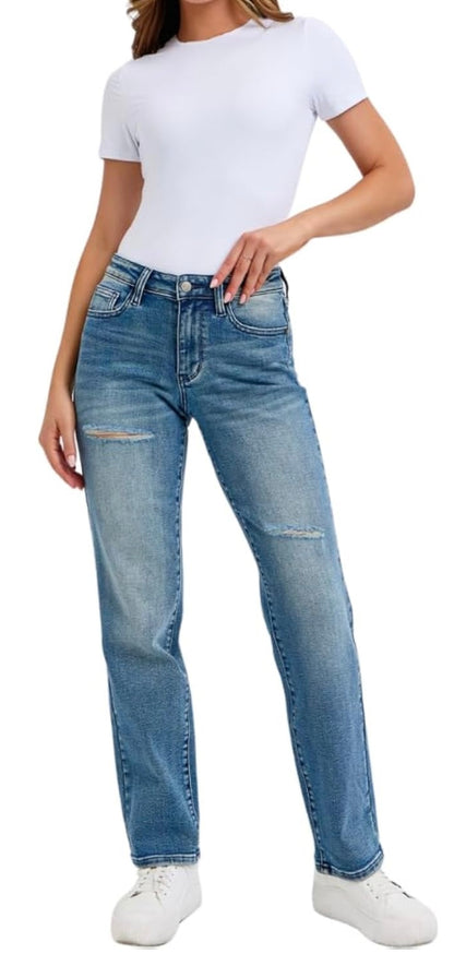 Judy Blue Mid Rise Distressed Relaxed Fit