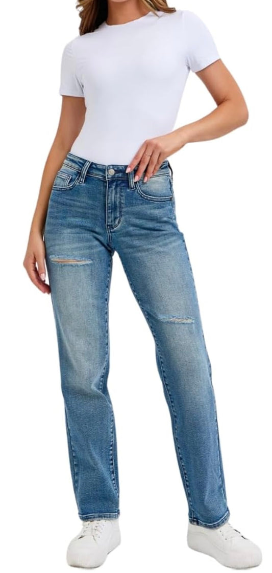 Judy Blue Mid Rise Distressed Relaxed Fit