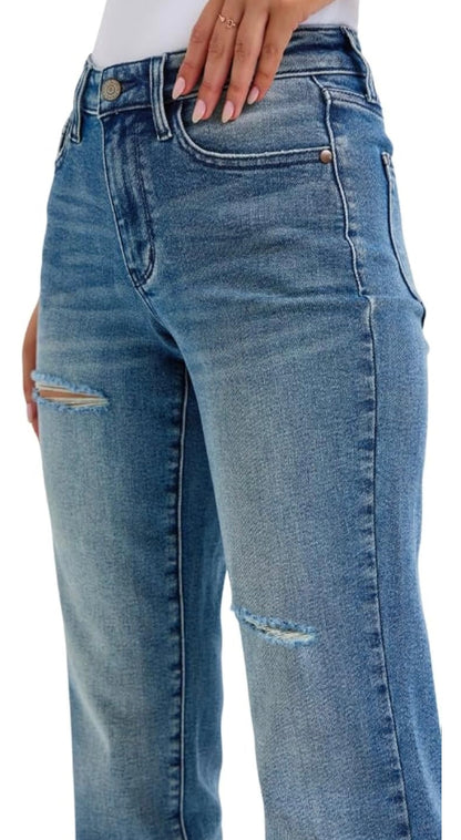 Judy Blue Mid Rise Distressed Relaxed Fit