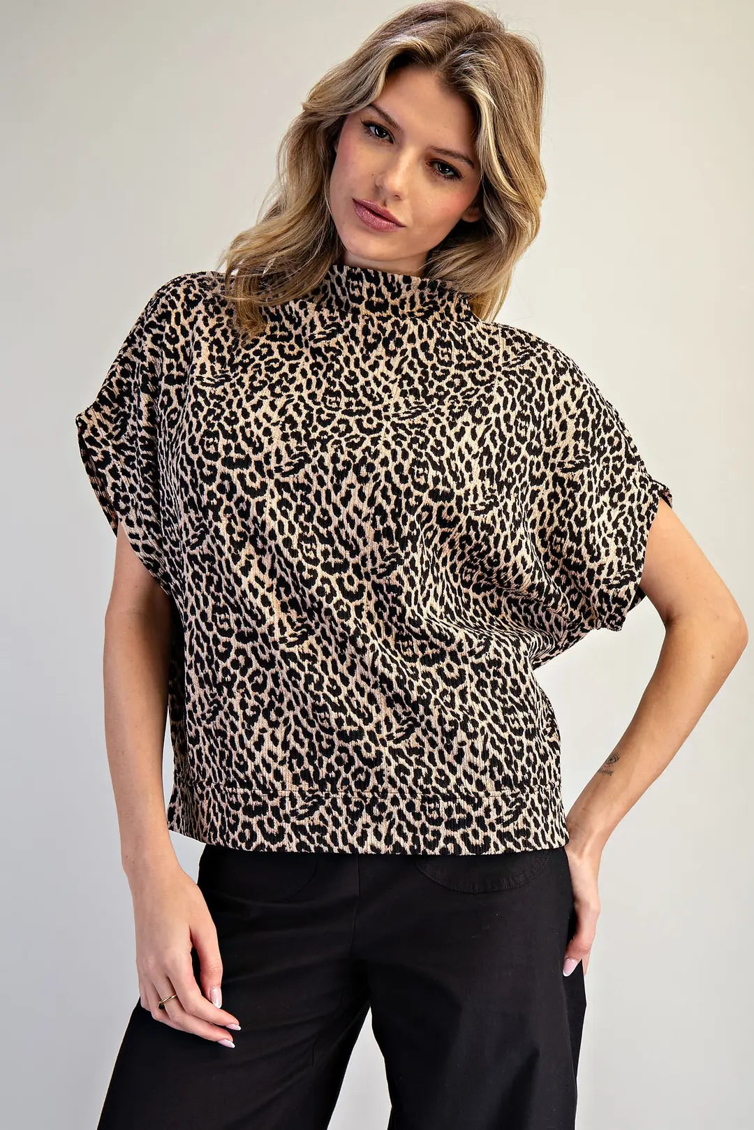 Leopard Print Mock Neck Top