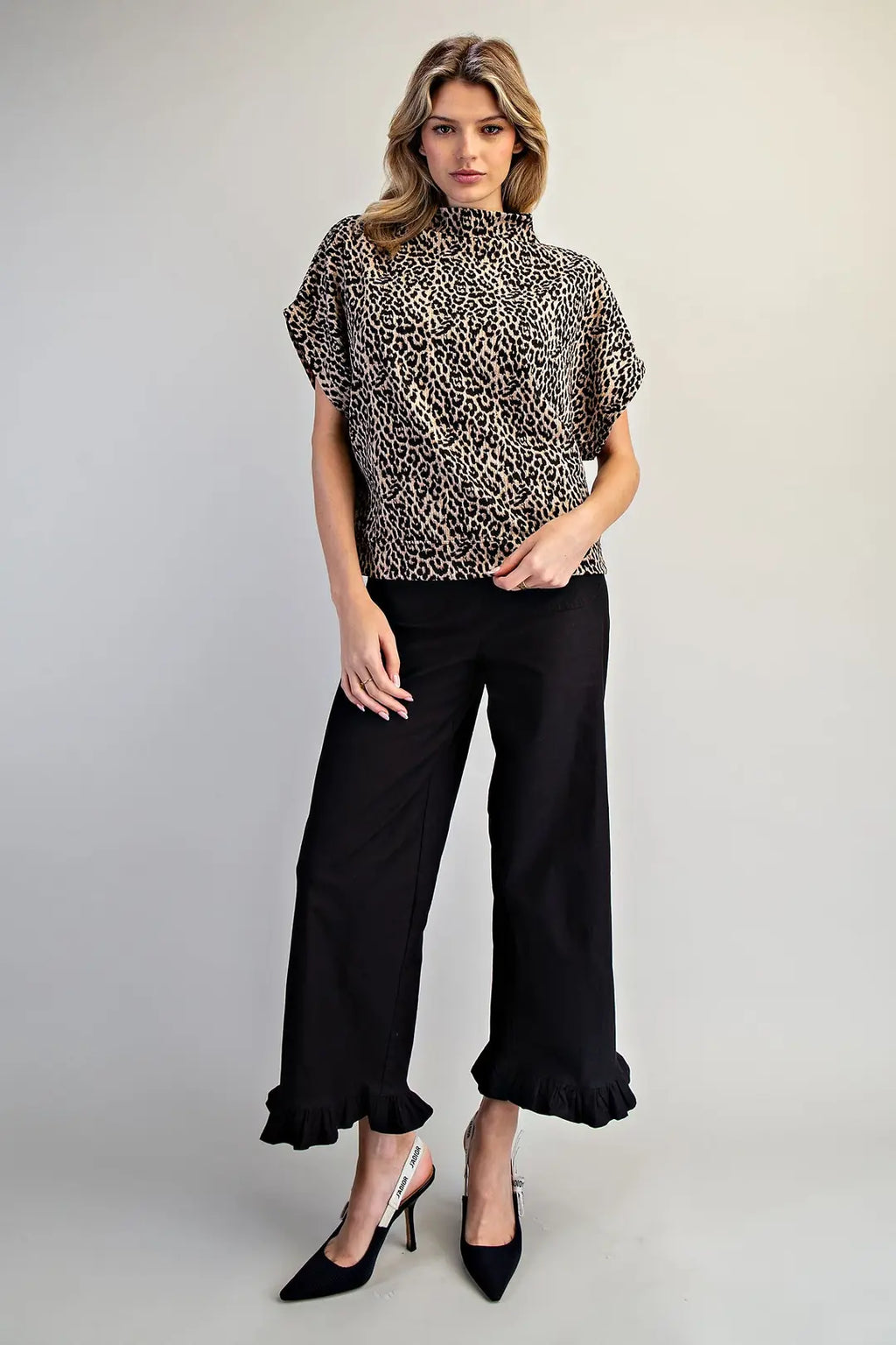 Leopard Print Mock Neck Top