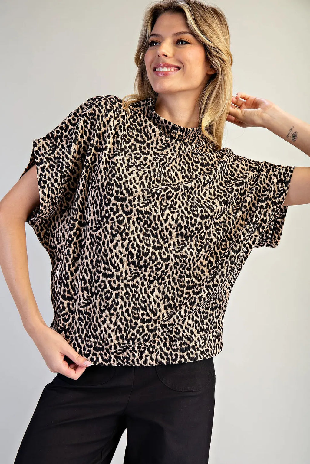 Leopard Print Mock Neck Top