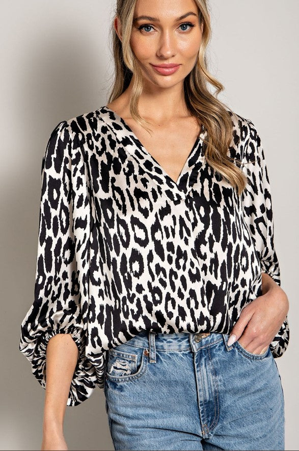 Black Leopard Pattern V neck