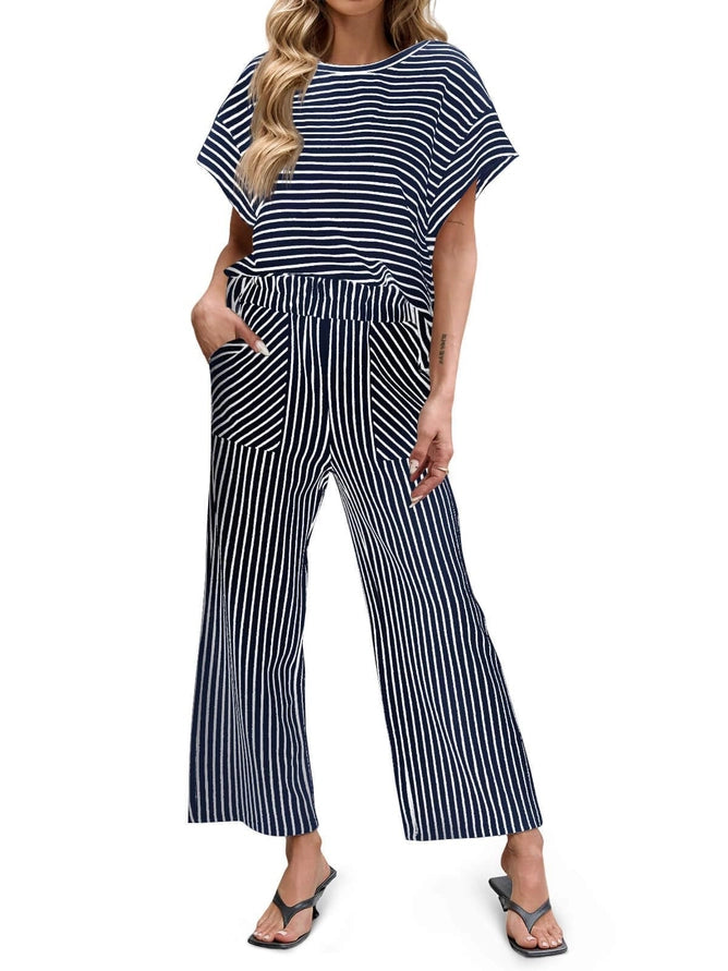 Striped Wide Leg Pants Set