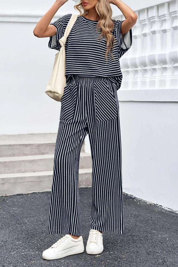 Striped Wide Leg Pants Set