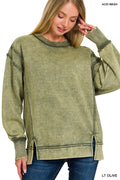 Olive Acid Wash Sweatshirt