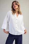 Button Down Pleated Back Blouse