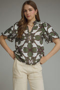 Printed Short Puff Sleeve Top
