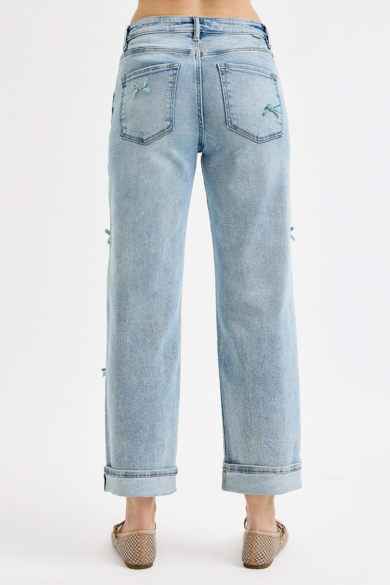 RISEN HR CROP BARREL RIBBON JEANS