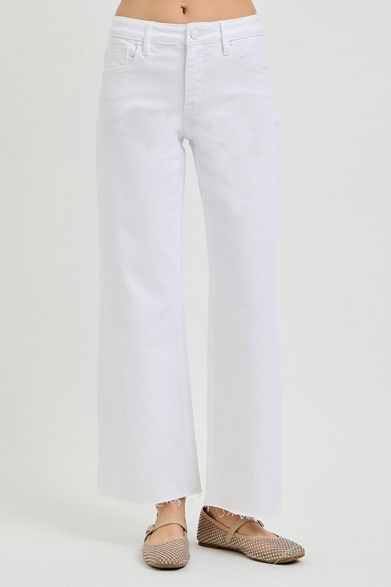 Risen White Tummy Control MR Straight Jeans