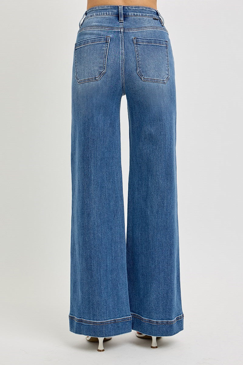 Medium TC-High Rise-Ankle Wide-Front Pintuck Jeans