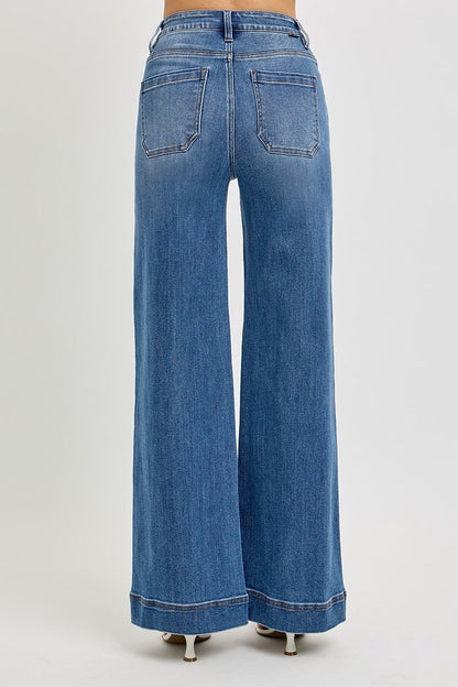 Medium TC-High Rise-Ankle Wide-Front Pintuck Jeans