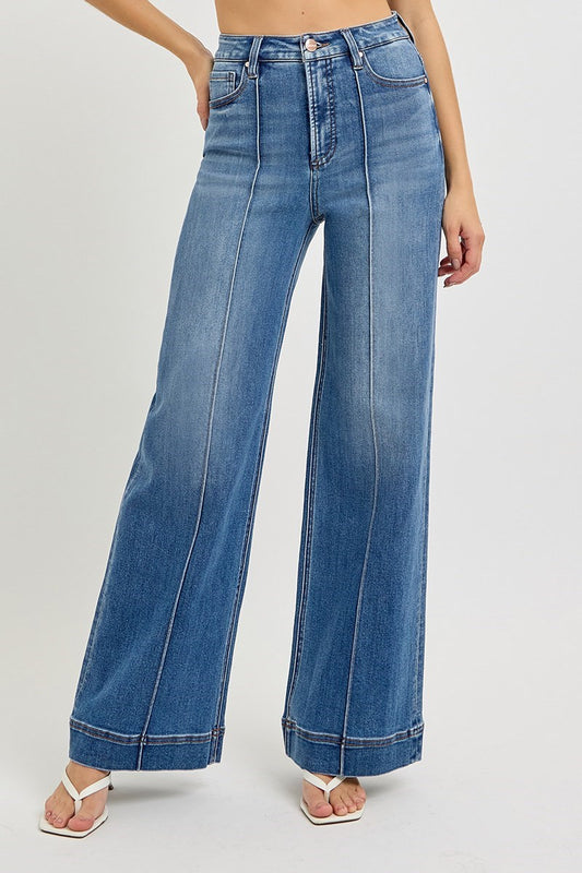 Medium TC-High Rise-Ankle Wide-Front Pintuck Jeans