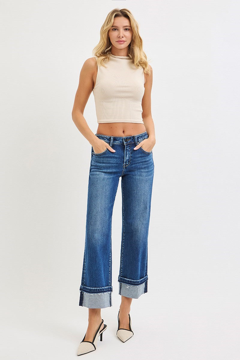 RISEN MR ANKLE STRAIGHT JEANS WITH CUFFED HEM
