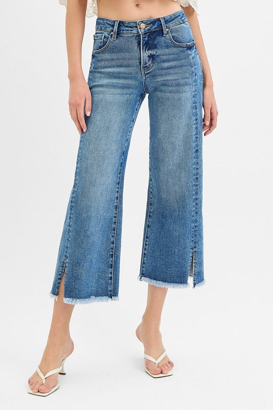 Risen MR Crop Wide Jeans w/ Front Slit