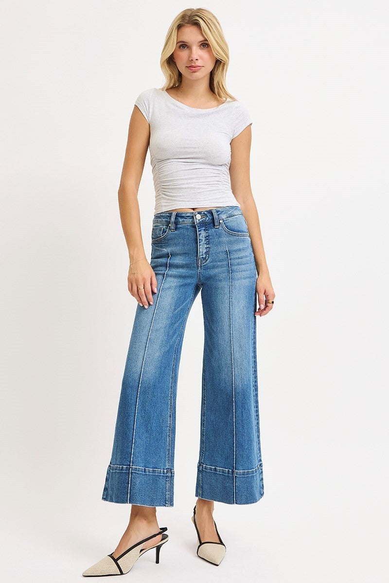 TC Mid Rise Crop Wide Pintuck Front