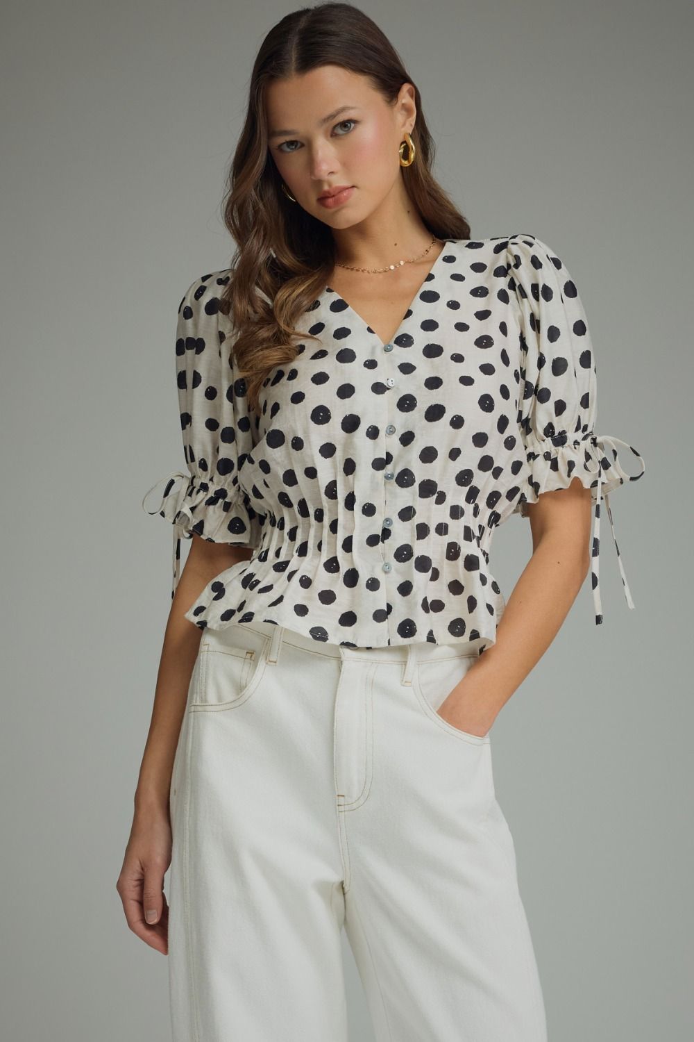 Polka Dot Puff Sleeve Top