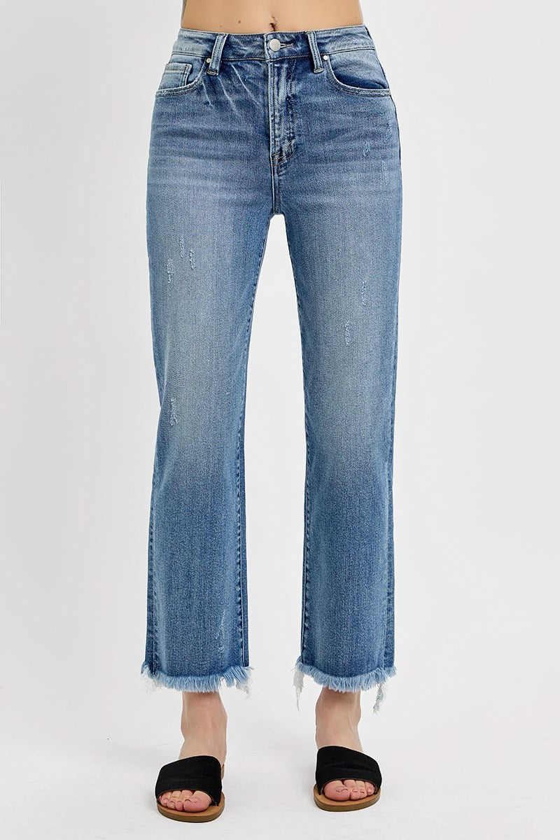 Risen HR Frayed Hem Straight Jeans