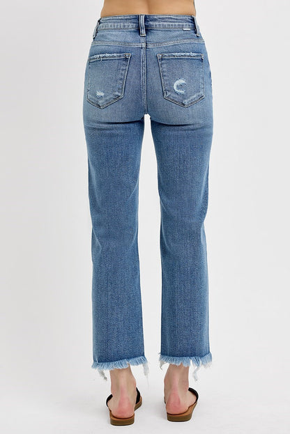 Risen HR Frayed Hem Straight Jeans