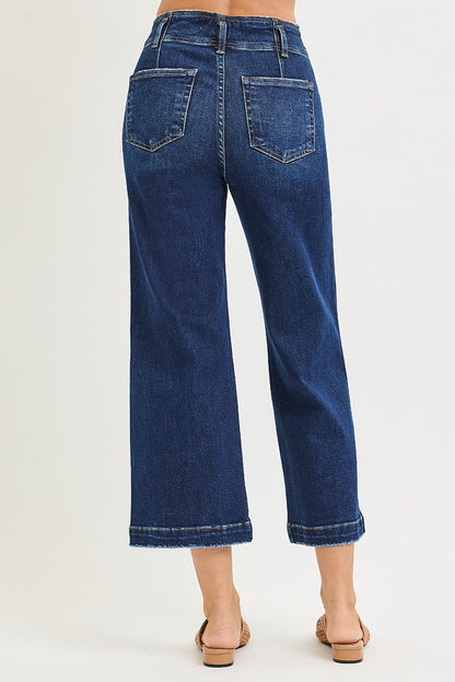 Risen Dark HR Seam Detailed Crop Wide Leg Jeans