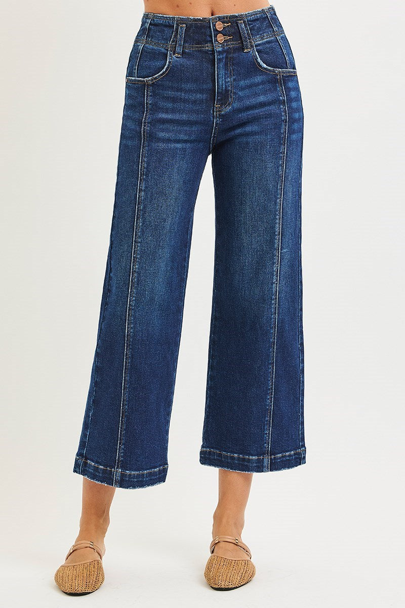 Risen Dark HR Seam Detailed Crop Wide Leg Jeans