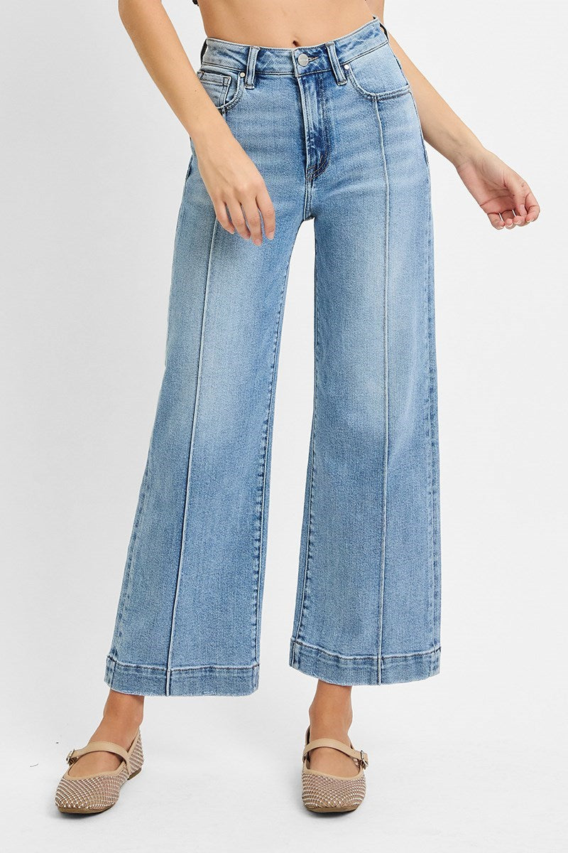 Risen HR Light Cropped Wide Leg Jeans
