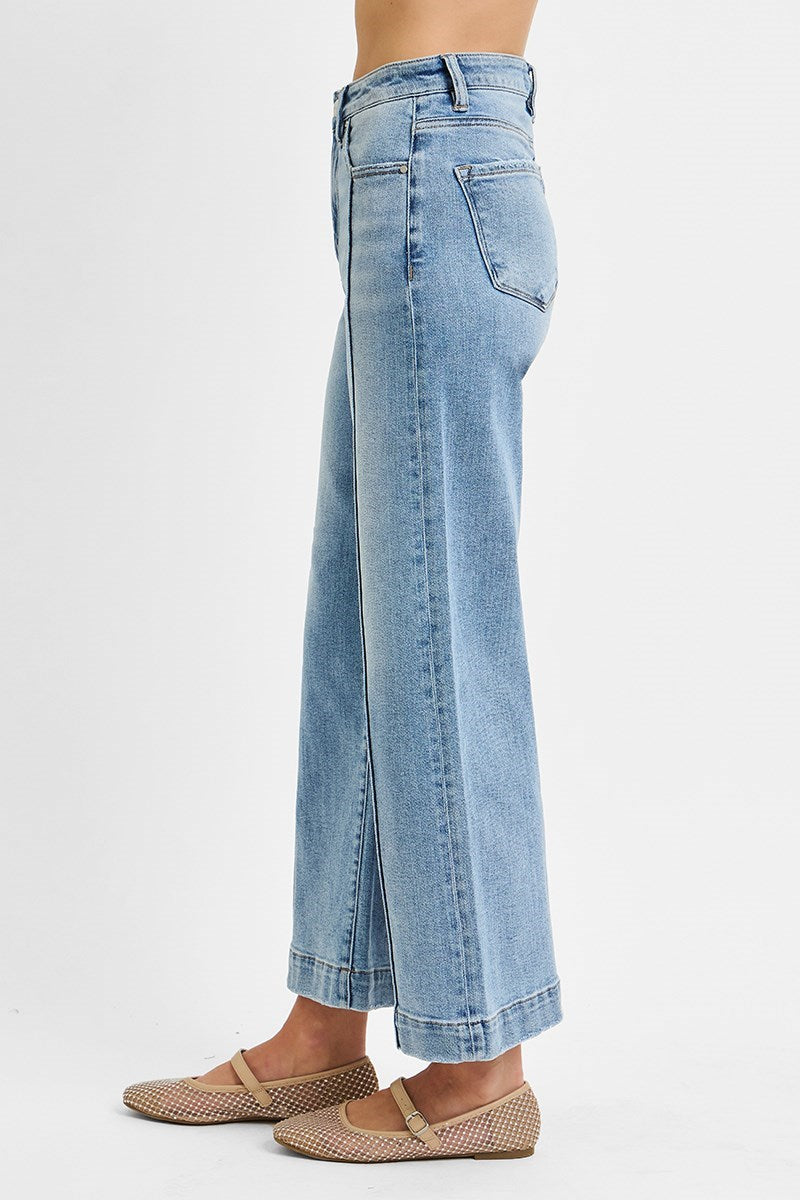 Risen HR Light Cropped Wide Leg Jeans