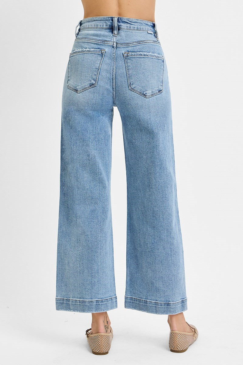 Risen HR Light Cropped Wide Leg Jeans