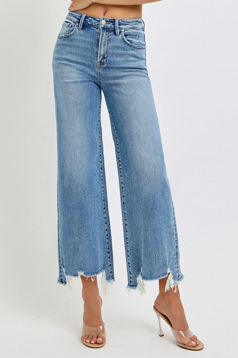 Risen HR Crop Wide Step Hem Jeans - Medium