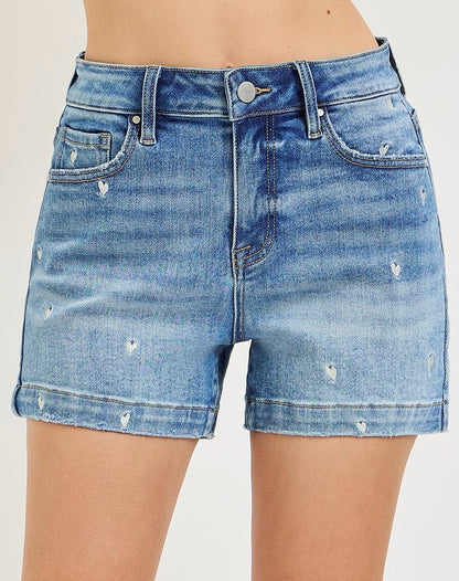 High Rise Heart Embroidered Shorts