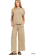 Cocoa Ribbed acid wash rayon top & pants set