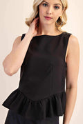 Black Boat Neck Peplum Top