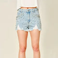 Rhinestone Frayed Denim Shorts