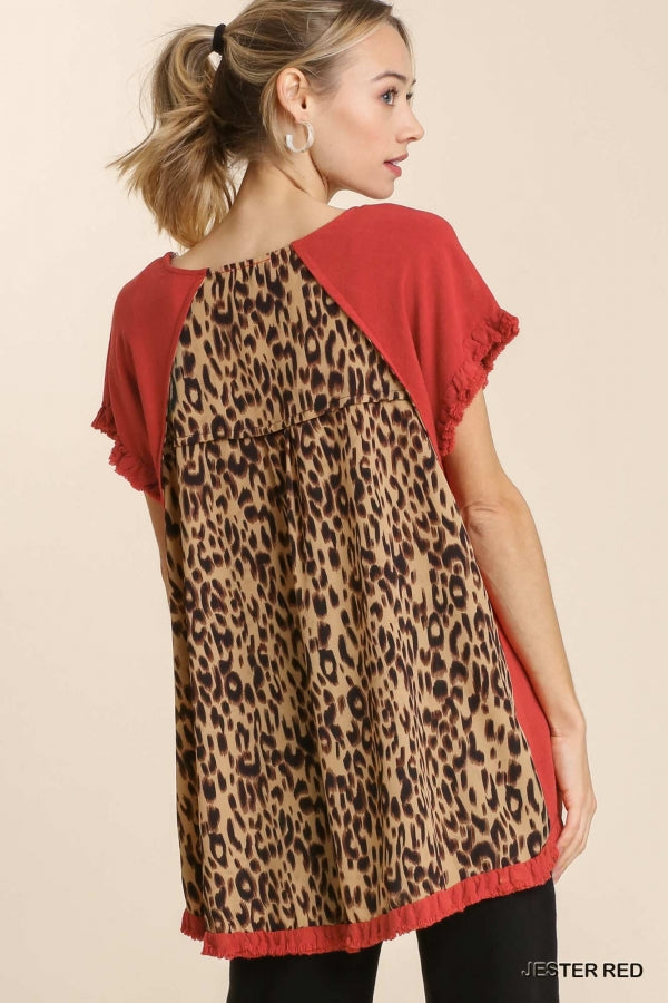 Red Animal Print Scoop Back