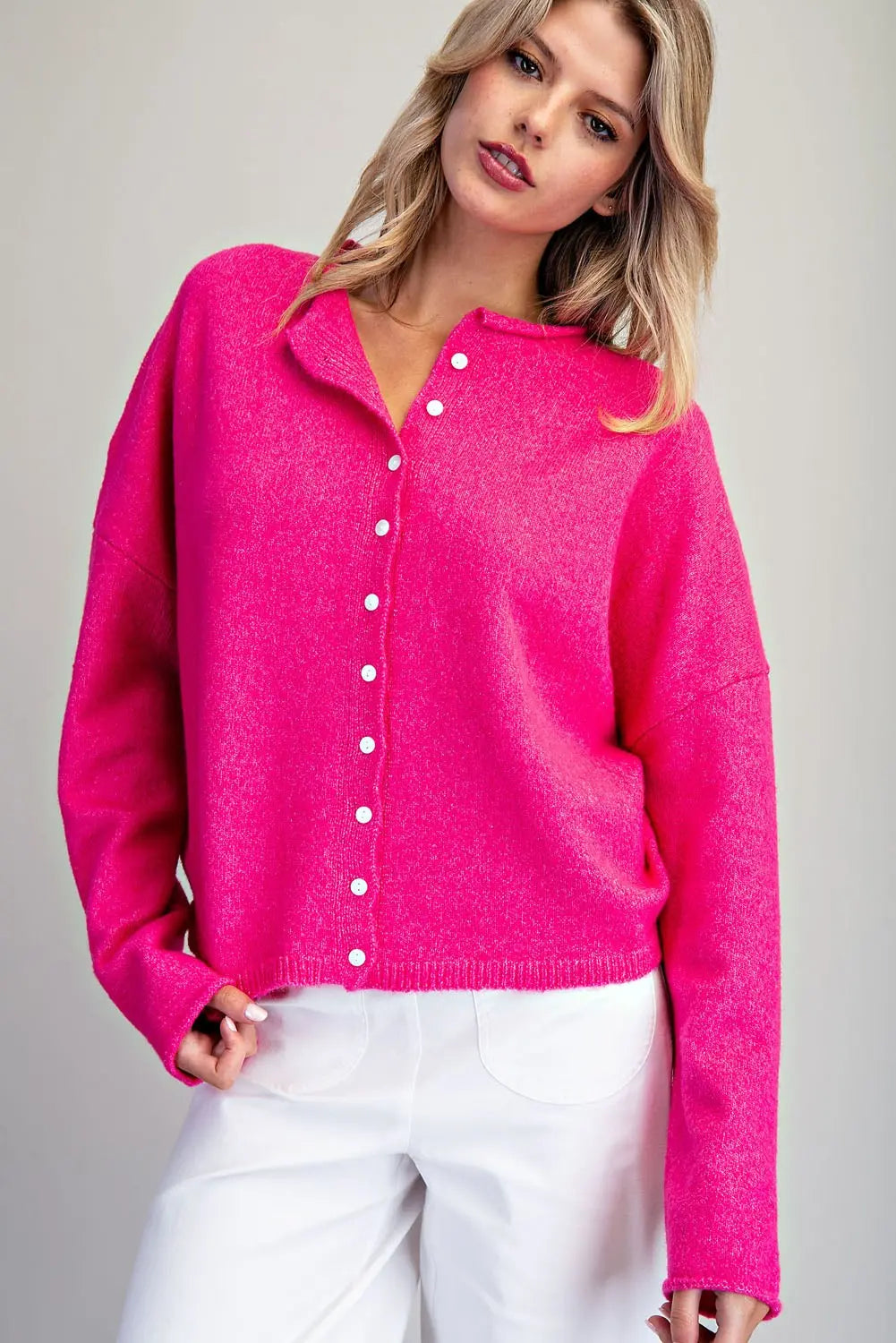 Solid Button Down Long Sleeve Cardigan