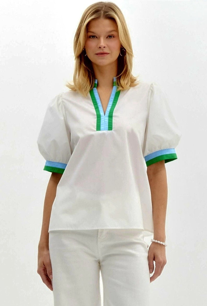 Bubble Sleeve Multicolor Band Blouse