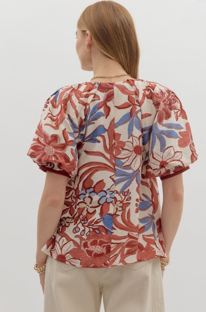 Deep Red Botanical Blouse