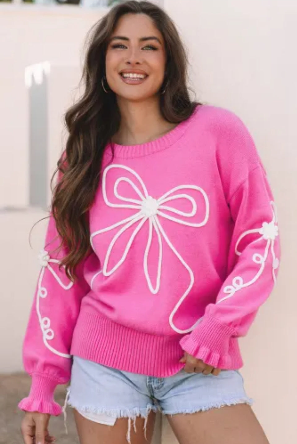 Bright Pink Bow Sweater
