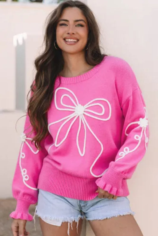 Bright Pink Bow Sweater