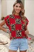 Red Leopard Checkerboard Sweater