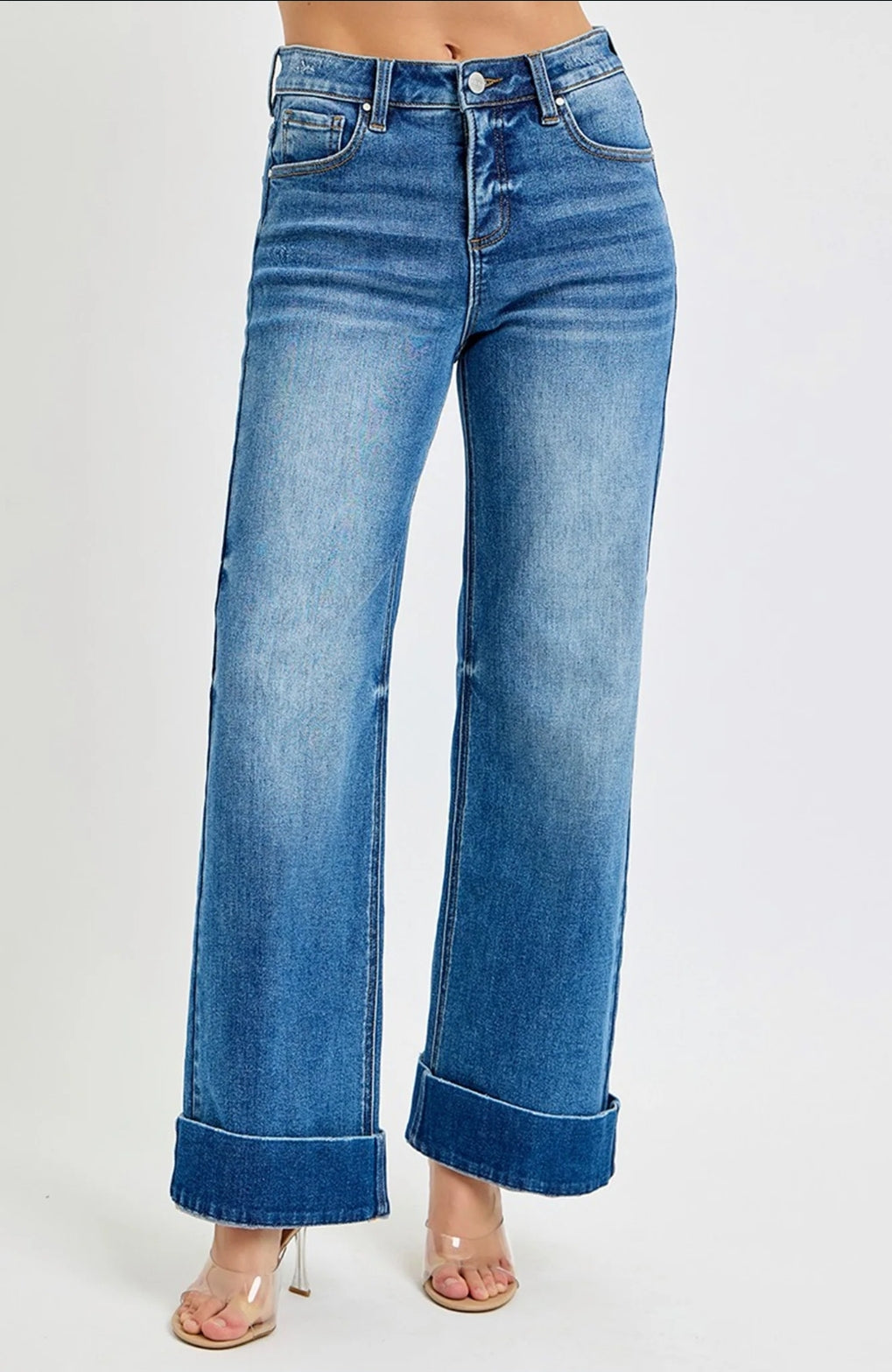 Dark TC-High Rise-Ankle Wide-Cuffed Jeans