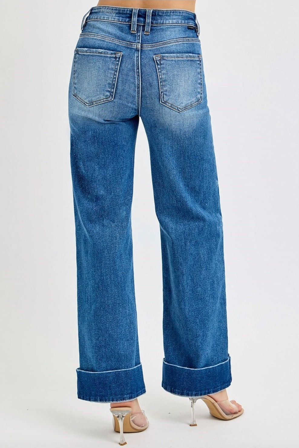 Dark TC-High Rise-Ankle Wide-Cuffed Jeans