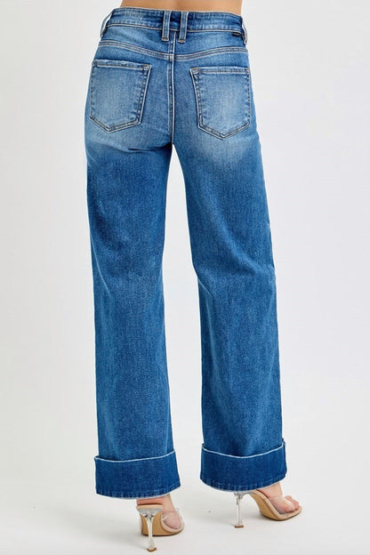 Dark TC-High Rise-Ankle Wide-Cuffed Jeans