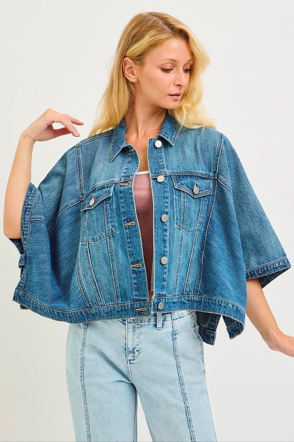Risen Flowy Square Cape Denim Jacket