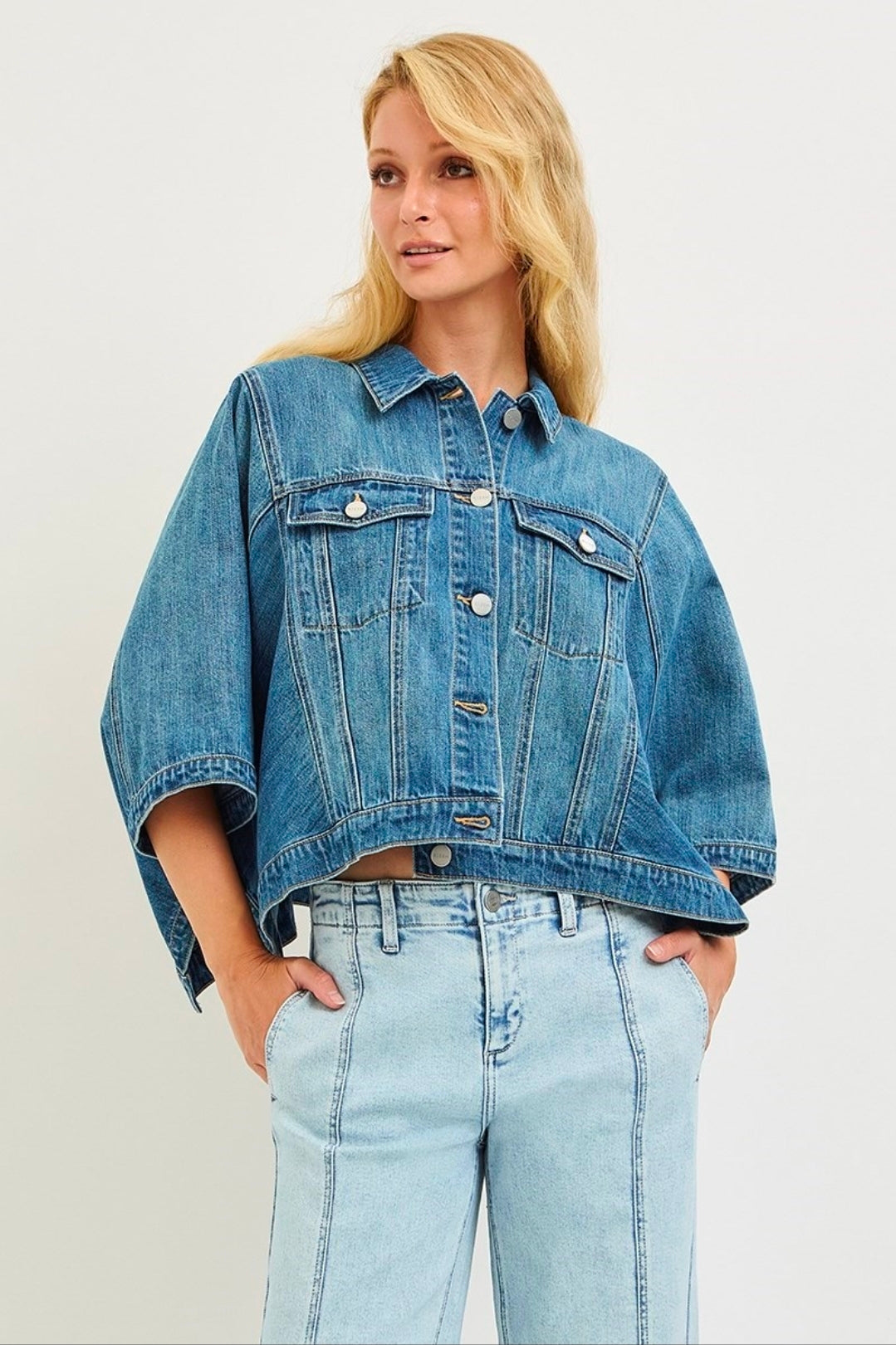 Risen Flowy Square Cape Denim Jacket