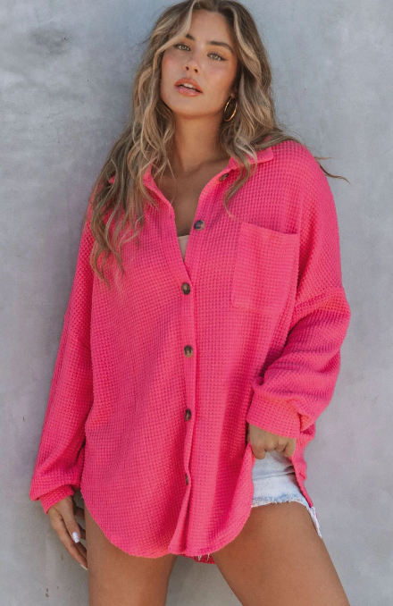 Hot Pink Waffle Shacket