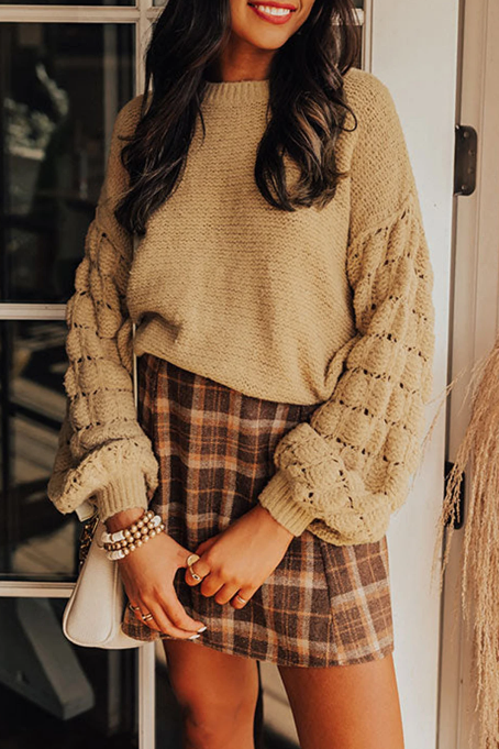 Khaki Casual Long Sleeve Sweater