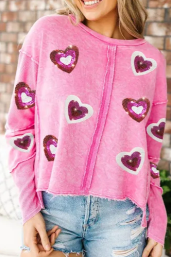 Sequin Heart Graphic Sweatshirt