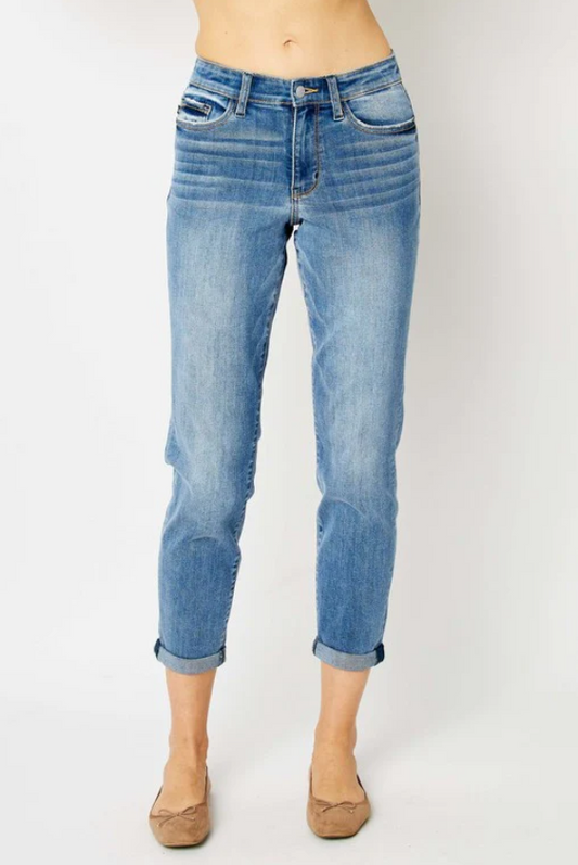 Judy Blue Midrise Cuffed Slim Fit Jeans