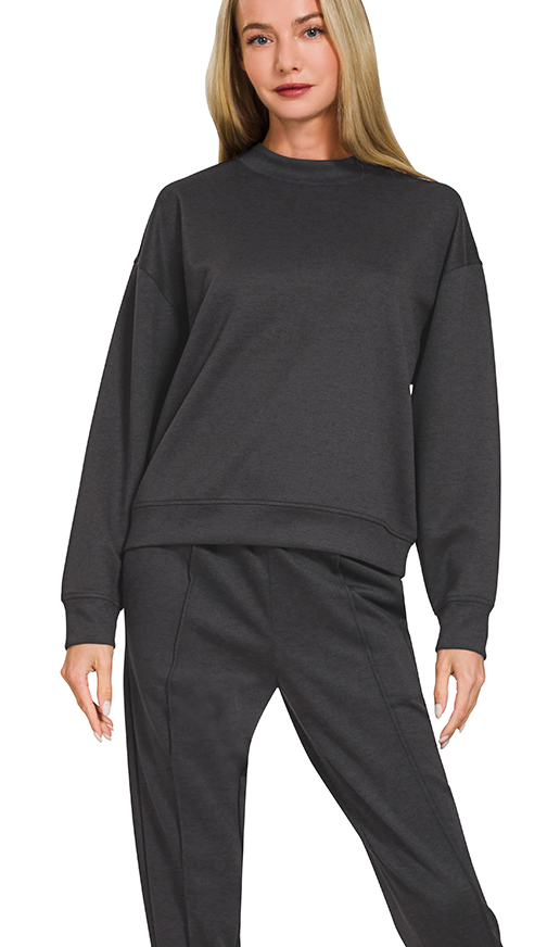 Black Scuba mock neck pullover & joggers set